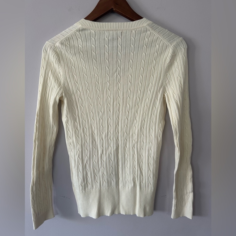 Tommy Hilfiger Womens V-Neck Cable Knit Pullover Sweater, Cream, GUC, Size Med - Picture 2 of 6